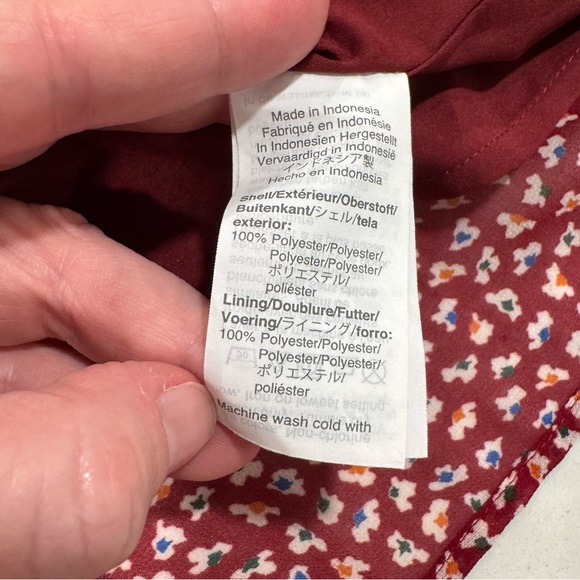 Madewell Women's Burgundy Floral Chiffon Top Short Sleeve Dress Shirt Lined - Picture 7 of 12